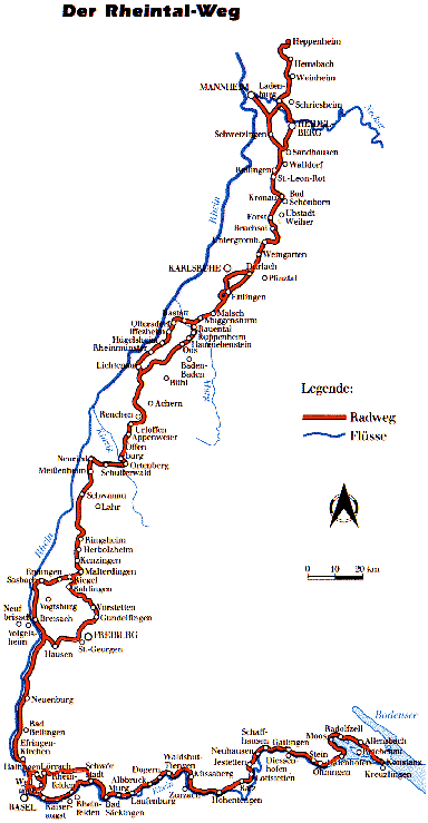 Radwanderwege in der Regio - Rheintalweg (Verlauf)